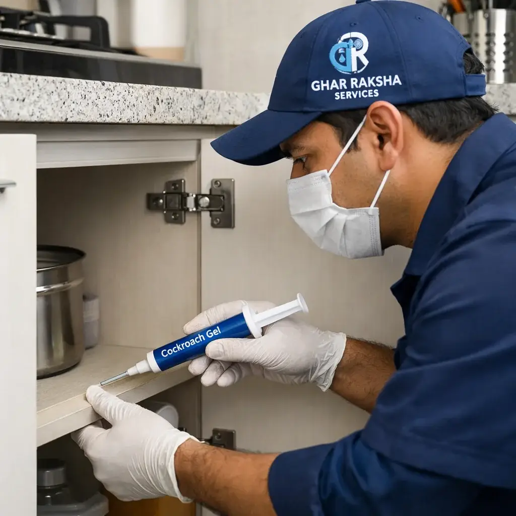 Cockroach pest control service in Hyderabad by Gharraksha Services using safe gel treatment